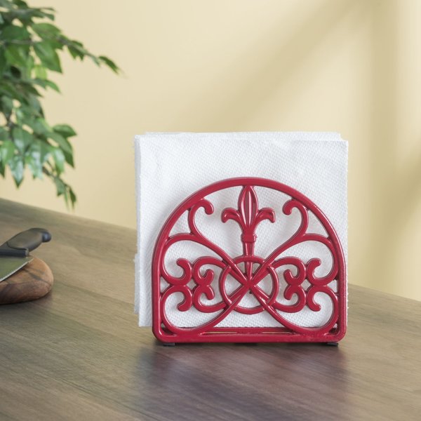 Home Basics Cast Iron Fleur De Lis Napkin Holder, Red NH44393